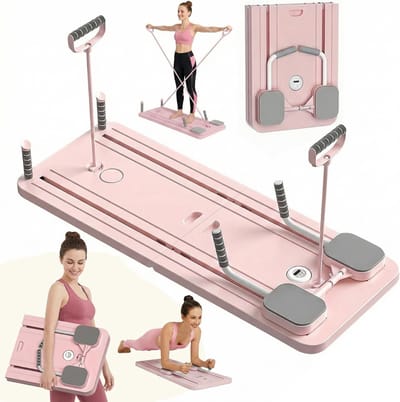 Pilates Reformer Board - Thuis Fitness - Core Training - Ingebouwde Timer - Compact Opvouwbaar - Roze