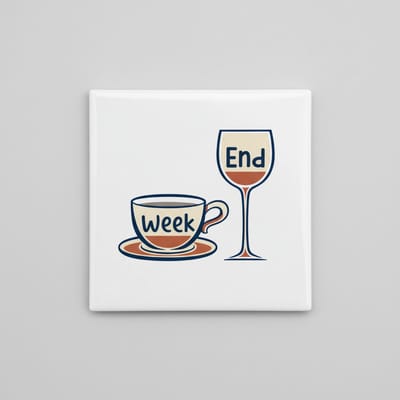 End of Week Koffie & Wijn Tekst Decoratieve Tegel 15×15 cm – Grappige Wandtegel voor Keuken, Bar & Weekend Decor