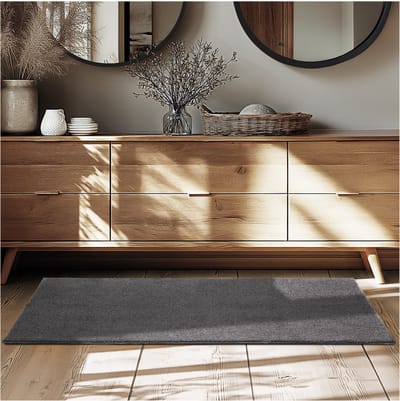 tectake® Kortpolig Vloerkleed - 80 x 150 cm - Antraciet - 1630 g/m² Poolgewicht - Tapijt voor Woonkamer, Slaapkamer, Eetkamer - Onderhoudsvriendelijk en Wasbaar - Antislip Ondertapijt - Allergievriendelijk - Diverse maten en kleuren