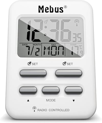 Compacte Digitale Wekker met Radio-Tijd (DCF77), Temperatuur en Snooze - Wit