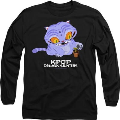 K-Pop Demon Hunters Unisex Volwassene Schattig Derpy Tiger T-shirt met Lange Mouwen (Zwart)