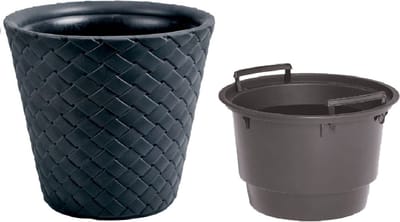 Kunststof Matuba rotan bloempot/plantenpot antraciet 40 cm inclusief binnenpot/binnenbak