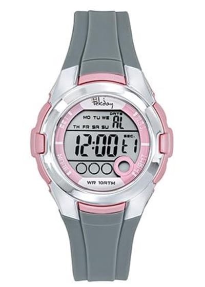 Tekday-Horloge-Digitaal-37MM-Stopwatch-Alarm-Timer-Silicone band-Grijs/Roze/Zilverkleurig