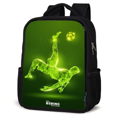 NoBoringSuitcases.com® - Rugzak zwart - Schooltas jongen & meisje - Groene neon omhaal in actie - Rugtas voor school - Boekentas kind - Schoolrugzak - Kinderrugzak
