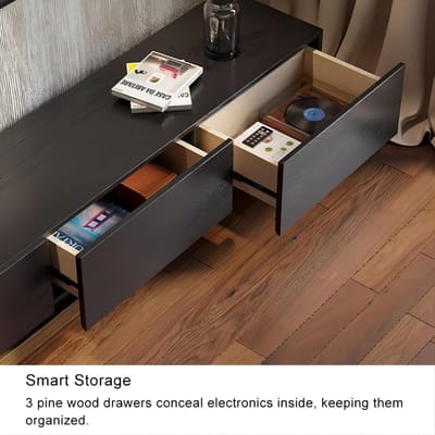 TV meubel uitschuifbaar 200 cm – 279 cm | Moderne uitschuifbare mediaconsole met 3 lades | Design entertainment center zwart & walnoot | verstelbare tv kast voor woonkamer & gaming setup – Mobili Bella