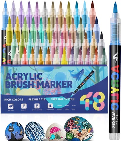 Acrylverfmarkers - Knutselbenodigdheden - Markers die niet doordrukken - Geschikt voor textiel, hout, steen, canvas, glas, keramiek en andere materialen - 48 kleuren
