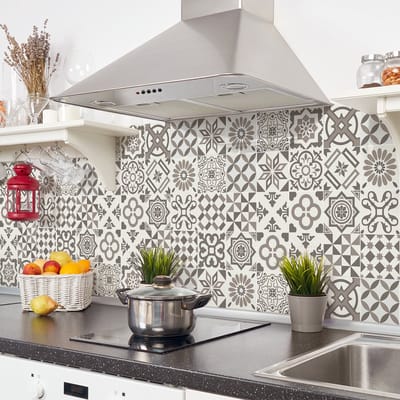 Zelfklevende tegelmuurstickers voor keuken en badkamer - 24 cementtegelstickers - 24 stickers, 20x20cm