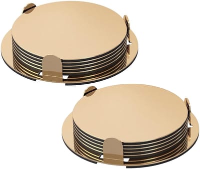 12x Onderzetters goud RVS rond met houder 8,5 cm voor glazen/bekers/kopjes