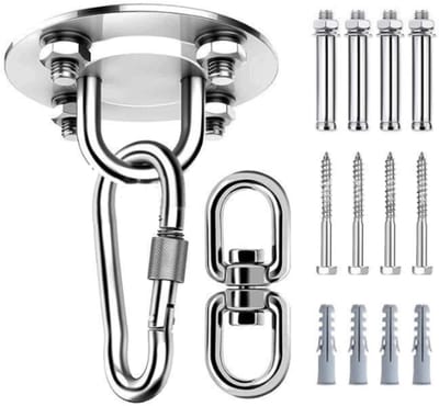 Plafondhaak - Swing Hangers - Voor Binnen en Buiten - roestvrij staal - zilver - Bokszak Hanger - Yoga Schommel - Hangmat - ophangset - 89*89mm