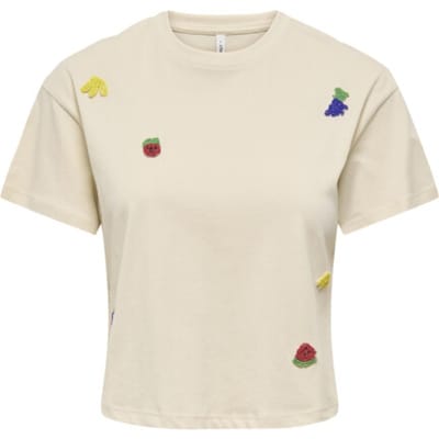 Only beige dames t-shirt   Ronde hals   Regular fit   Kralen   Duurzaam   Korte mouw Beige S