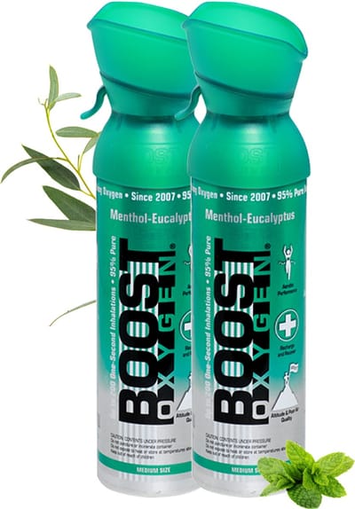 Boost Oxygen - Medium 5L - Menthol-Eucalyptus - 95% Pure Zuurstof - Tot wel 200 inhalaties van 1 sec - Ademhalingsondersteuning voor sport herstel, hoogte, prestaties en gezondheid - Zuurstoffles - 2x 5L (2 pak, 10L totaal)