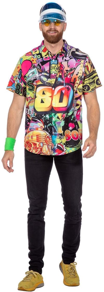 80's Party Hemd Korte Mouwen Heer - Maat S-48
