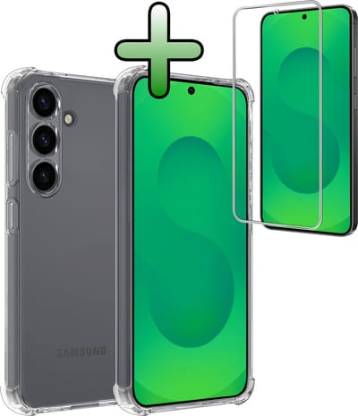 Hoesje Met Screenprotector - Geschikt voor Samsung Galaxy S25 FE - Sterk & Shockproof - Siliconen Case - Back Cover - Telefoon Hoes - Shock Proof - Transparant