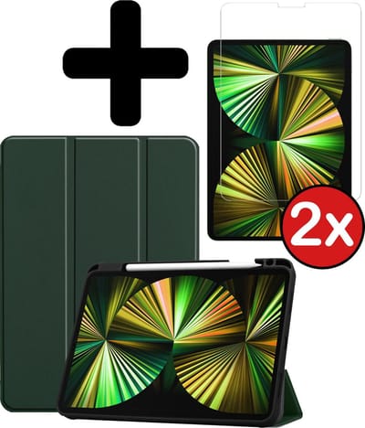 Hoesje - Geschikt voor Apple iPad Pro (2021) - 12.9 inch - Met Screenprotector - Trifold Bookcase Hoes - Hard Cover Case - Met Uitsparing Geschikt voor Apple Pencil - Hardcover Book - Tablethoes - Donkergroen