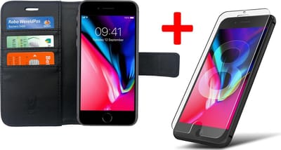 Hoesje geschikt voor Apple iPhone 8 Book Case Portemonnee + Screenprotector - Cover voor 3 Pasjes Zwart