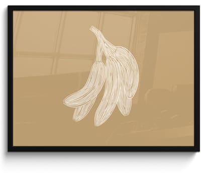 Poster in lijst - Fotolijst 70x50 cm - Posters - Bananen - Beige - Lijntekening - Minimalistisch - Posterlijst zwart - Decoratie - Wanddecoratie woonkamer - Muurdecoratie slaapkamer