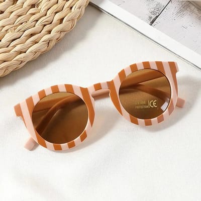3-8Y Kinder Zonnebril Mode Rond Montuur Schaker Kleur Kinder Zon Bescherming Bril UV400 Zonnebrillen voor Jongens Meisjes brown
