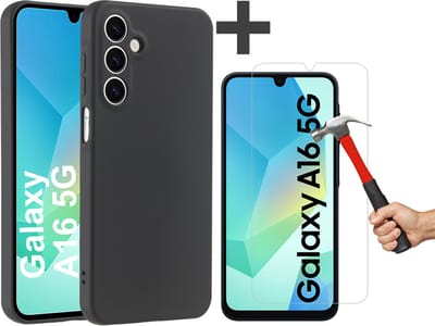 Hoesje geschikt voor Samsung Galaxy A16 (5G/4G) hoesje zacht siliconen met gehard glas Screenprotector- Arara backcover- Zwart