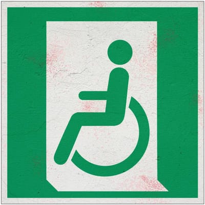 Nooduitgang invaliden links bord – E026 | Forex Re materiaal | 10 x 10 cm