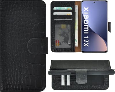 MoDo hoesje Geschikt voor Xiaomi 12 Pro - Leer Book Case - Croco zwart