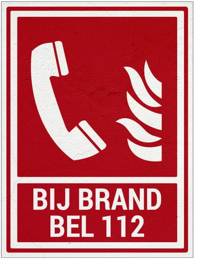 Bij brand bel 112 bord met tekst | Forex Re materiaal | 28 x 21 cm