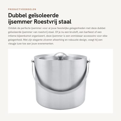 Dailygoods- IJsemmer Dubbelwandig met Deksel - Roestvrij Staal - IJsblokjes Emmer - Groot 3 Liter - Voor Bruiloften - Duurzaam en Veilig - Ijsbucket