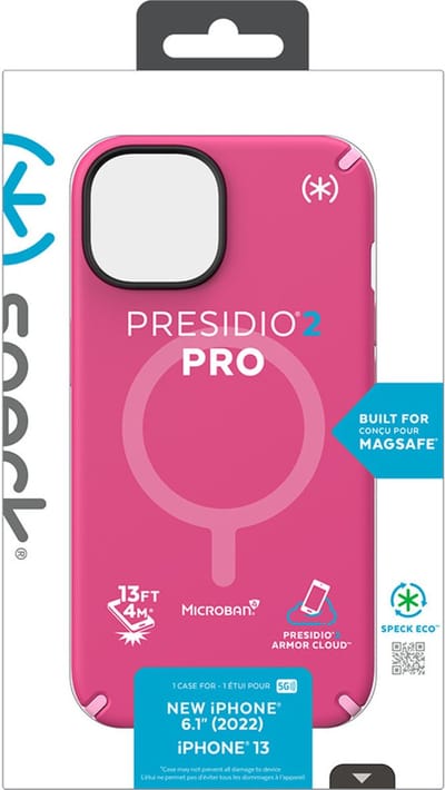Speck hoesje geschikt voor Apple iPhone 14/13 Apple iPhone 16e Apple iPhone 17e - Slank - MagSafe - Ultieme Bescherming - Luxe Soft-touch Afwerking - Valbescherming gecertificeerd tot 4 meter - Microban Antibacterieel - Presidio2 Pro lijn -Roze