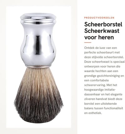Dailygoods- Scheerborstel modieuze scheerkwast - Faux dassenhaar - Zilveren kunststof handvat - 11,1 cm lengte - 5,4 cm haarlengte - 100% gloednieuw