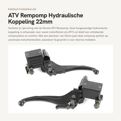 Dailygoods- Rempomp - Roestvrij Staal - 22mm - Hydraulische Koppeling - ATV/Motorfiets - Handvat Parkeervergrendeling - Verbeterde Remprestaties - Remcilinder