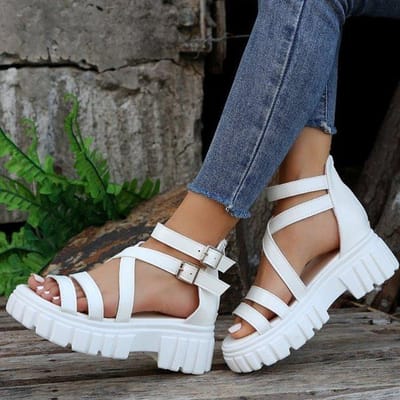 Mode Chunky Hoge Hakken Romeinse Sandalen voor Vrouwen Zomer Enkelband Platform Sandalen Vrouwen Band Dikke Hak Feestschoenen 38 beige