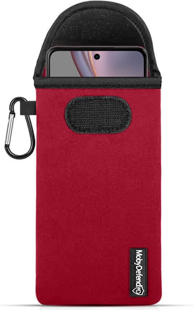 MobyDefend Hoesje - Geschikt voor Motorola Moto G75 - Neopreen Pouch Met Karabijnhaak - Insteek - Riemlus - Rood