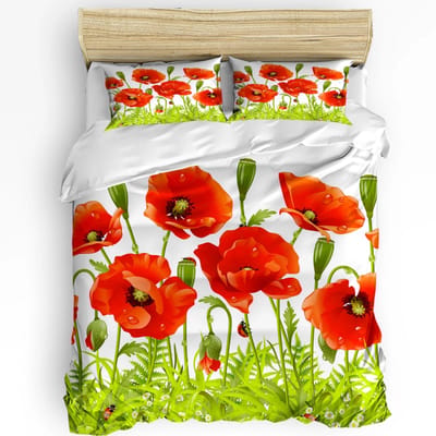 Bloemen Beddengoed Set Dekbed Dekbedovertrek Kussenslopen Klaprozen van Lente Seizoen Pastorale Bloemen Bot Beddengoedovertrek Tweepersoonsbed Set US King(264x228cm)