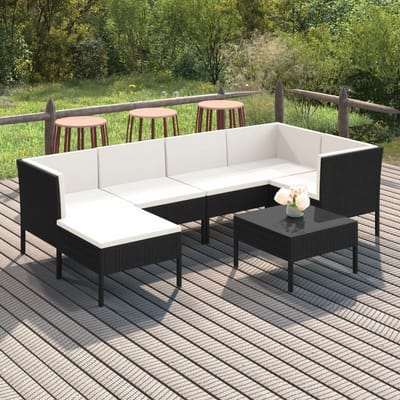 vidaXL - 7-delige - Loungeset - met - kussens - poly - rattan - zwart