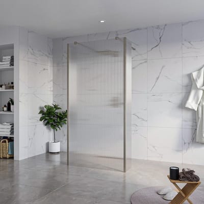 FugaFlow Eccelente Vetro Vrijstaande inloopdouche badkamer - 100x200cm - Helder geribbeld - antikalk - 8mm veiligheidsglas - 2 zijwanden 30cm - met wandarmen en hoekprofielen - Gunmetal -