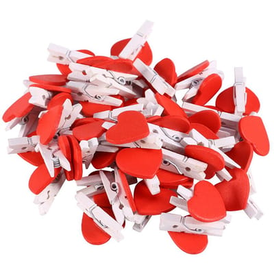 Cœurs Pinces à Linge en Bois Épingles Mémo Photo Clips Décoration Mariage Fête Noël SS red