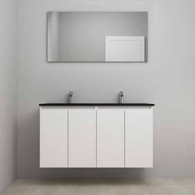 On-Line Badkamermeubelset - 120 cm - Voorgemonteerd - Greeploze Ladestructuur - Acryl Wastafel - 2 Kraangaten - Spiegel - Hoogglans Wit - V02