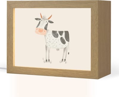 Nachtlampje 20x15 cm - Kinder lampje - Koe - Boerderij dier - Dieren - Pastel kleuren - Tafellamp kinderkamer - Slaapkamer lamp - Bedlamp kinderen - Kinderlampje stopcontact - Wandlamp babykamer - Nachtlampjes