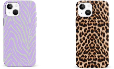 xoxo Wildhearts telefoonhoesjes Main Character Paars Groen + Wild Thing – Single Layer Hard Cases met zebra en panterprint – opvallend en trendy – geschikt voor iPhone 15