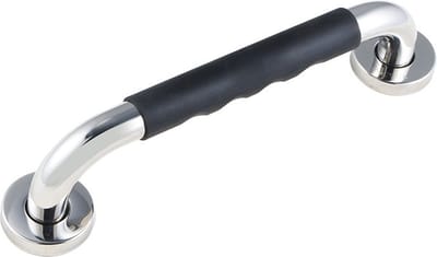 Roestvrijstalen siliconen leuningen - Wandmontage veiligheidshulpmiddel voor ouderen - Zwart/Chroom - 30 cm - Toiletleuningen - Antisliphandgrepen voor bad, douche, badkamer, toilet