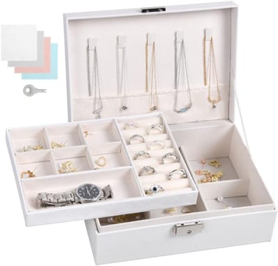 Grote 2-laagse Sieradenbox met Slot en Sleutel - Organiser voor Ringen, Kettingen en Oorbellen
