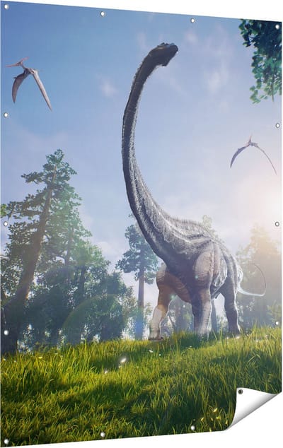 Gards Tuinposter Diplodocus Dinosauri�r in het Bos - 120x160 cm - Tuindoek - Tuindecoratie - Wanddecoratie buiten - Tuinschilderij