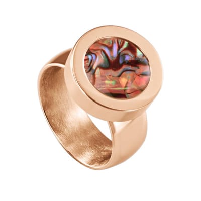Quiges RVS Schroefsysteem Ring Rosékleurig Glans 16mm met Verwisselbare Parelmoer Rood Schelp 12mm Mini Munt