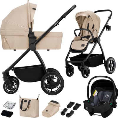 Lionelo Meril 3in1 Kinderwagen - Buggy – XL Reiswieg, Wandelwagen & ADAC-gecertificeerd Autostoeltje – All-Terrain Wielen – Compleet Accessoireset – UPF50+