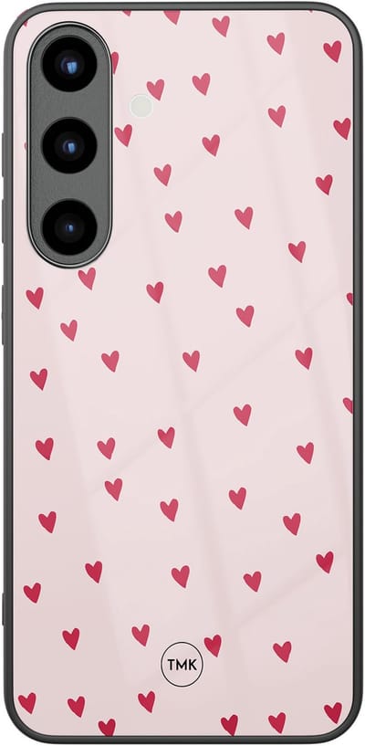 Hoesje geschikt voor Samsung Galaxy S25 - Cute hearts - Roze - TPU luxe case (glossy toplaag) - Print - Hardcase backcover zwart