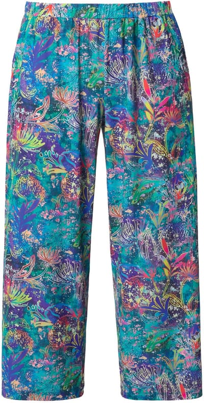 Ulla Popken - Dames - 7/8 jersey-broek wijde rechte pijpen elastische tailleband - Azuurblauw - Maat 54+