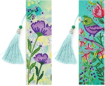 Boekenlegger set van 2 - 10 - Vogel met bloemen - Diamond painting - compleet pakket - Diamond painting by Wietske