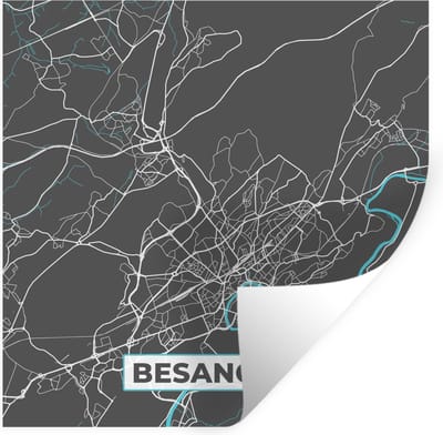 Muurstickers - Sticker Folie - Besançon - Frankrijk - Plattegrond - Kaart - Stadskaart - 100x100 cm - Plakfolie - Muurstickers Kinderkamer - Zelfklevend Behang XXL - Zelfklevend behangpapier - Stickerfolie