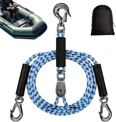 Sleepkabel Voor Tubing - Watersport Trekband - Waterskiën Op Zee - 360 Draaibare Katrol - 2.4 Meter - Blauw Wit