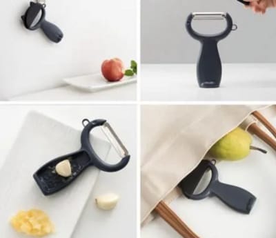 CHPN - Aardappelschiller - Aardappelmesje - Dunschiller - Schilmes - Katvorm - Knoflookpeller - Keukenaccessoires - Zwart of Grijs - Mesjes om Aardappelen mee te Schillen - Met Beschermkapje