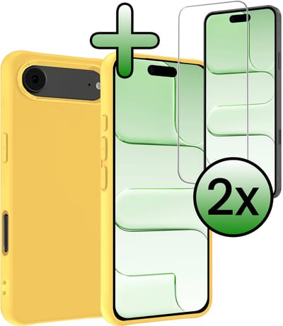 Hoesje Met 2x Screenprotector - Geschikt voor Apple iPhone Air - Sterk & Shockproof - Back Cover - Siliconen Case - Telefoon Hoes - Geel